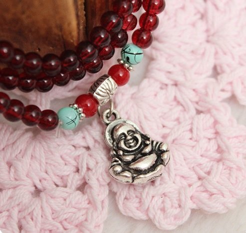 DMtse Garnet Bracelet Yunnan ethnic style Bracelets Beads Turquoise Crystal Bracelet Tibetan Silver Pendants (Buddha)