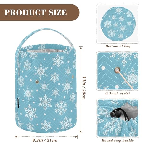 Image of Winter Snowflake Blue Crochet Yarn Bag with Handle Portable Knitting Project Bags Travel Yarn Storage Organizer Holder Case Women Men Gifts
