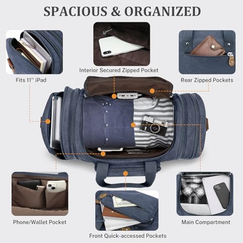 Image of Gonex Canvas Duffle Bag, Expandable 50L Travel Overnight Weekender Bag