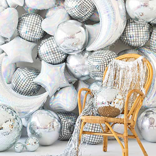 Image of PartyWoo Silver Foil Balloons 6pcs Large Round Giant Jumbo 4D Balloons