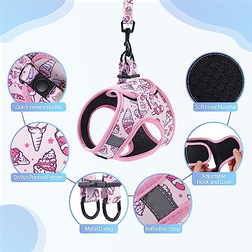 Cat Harness And Leash Set For Walking, Escape Proof Cat Harness For Small Medium Large Kitten Cat And Puppy, Pattern Vest Harness With Adjustable Strap For Traveling, Adventure(Ice Cream, 12-14") #TOP1