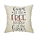 Fjfz 4th of July Land of the Free Because of the Brave Patriotic Quote Tutorial Sign Cotton Linen Home Decorative Throw Pillow Case Cushion Cover with Words for Sofa Couch, 18" x 18"