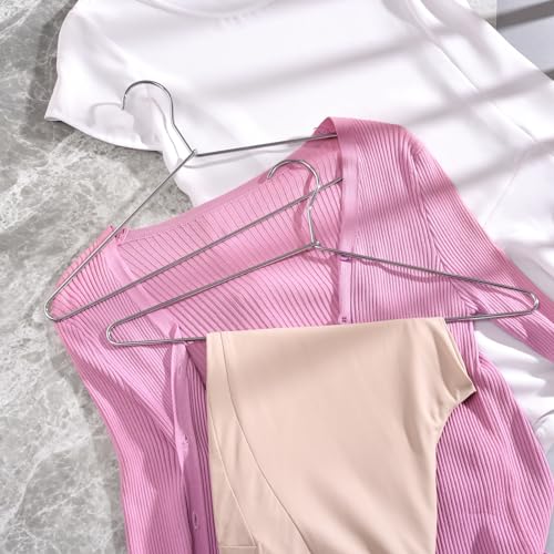 Image of Amber Home 30 Pack Metal Shirt, Suit, Clothes Hangers for Coat, Pants with Polished Chrome, Heavy Duty Silver Metal Hanger | 17 inch Stainless Steel Shirt Hangers with Smooth Chrome, Silver Metal Wire Hanger for Closet Organization, Suit & Pants