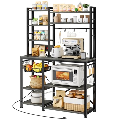 Baker Rack with Power Outlet - Microwave Stand with Storage,