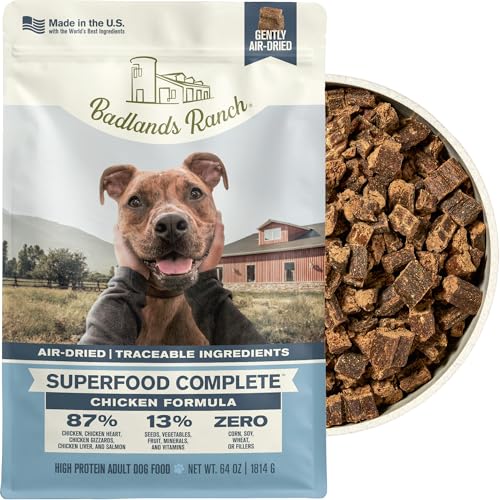 BADLANDS RANCH by Katherine Heigl Superfood Complete Air-Dried Chicken Dog Food High Protein with Superfoods for Daily Wellness & Consistent Nutrition 64 oz