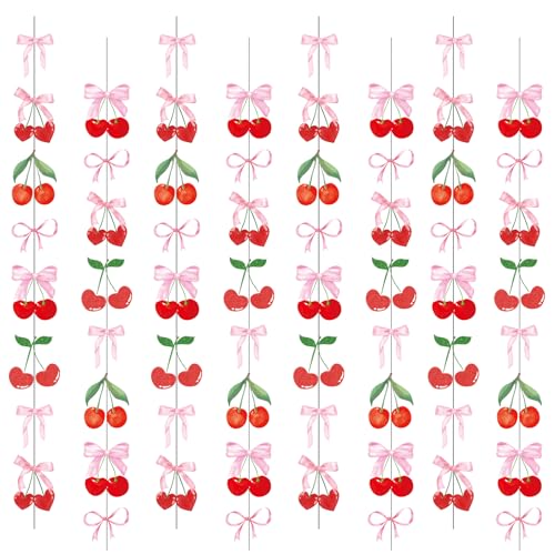 Image of Cherry Party Decorations Cherry and Bow Hanging Banner Cherry On Top Baby Shower Decorations for Birthday Bridal Shower Bachelorette Wedding Party Supplies
