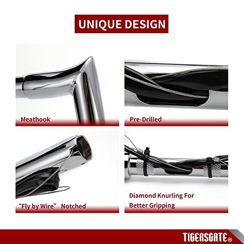 Tigersgate Pre-Wired 12" Rise Road King Handlebars 1 1/2" Fat Ape Hangers For 2015-2022 Harley Road King, Road King Classic, Chrome #TOP4