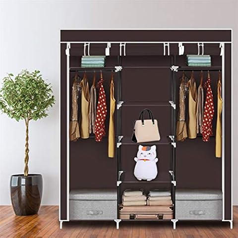 Non-Woven Clothes Cabinet Wardrobe Storage Bedroom Furniture Cupboard Closet Wardrobe,Hanging Rods,Zippered Dust Cover,Waterproof,Brown Cover