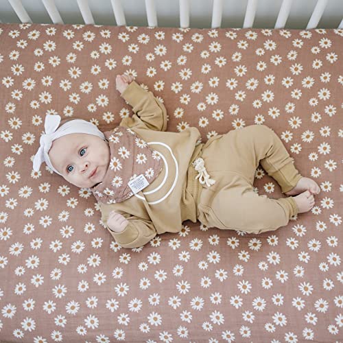 Image of Daisy Dream Muslin Crib Sheet by Mebie Baby, Soft and Breathable Bed Sheets for Babies, Modern Neutral Bedding for Cribs, Standard Crib Mattress Fitted Sheet, Great for Boy or Girl Room or Nursery