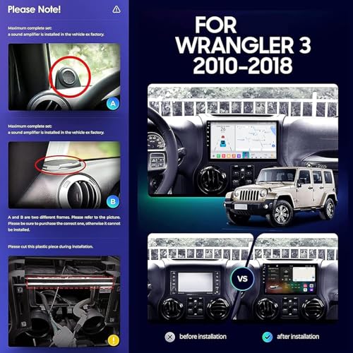 Autoradio GPS Navigation Android 15.0 Wrangler 3 JK 2010-2018 Lecteur Vidéo 10'' - 2