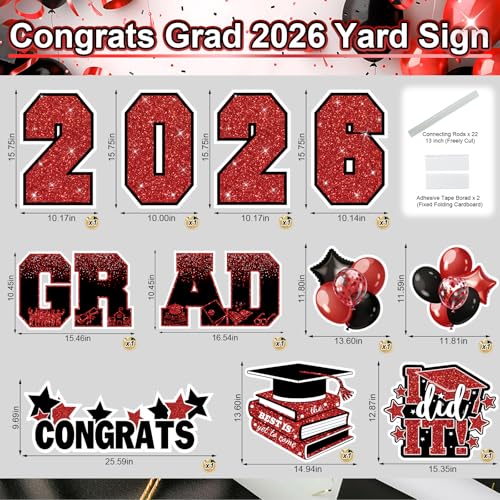 Graduation Yard Signs Class of 2026 Decorations, 11PCS Red Black Congrats Grad 2026 Lawn Sign Large Yard Decor with Stakes for Outdoor Senior High School College Garden Prom Send Off Party Supplies by Froova - Used condition - Image 2