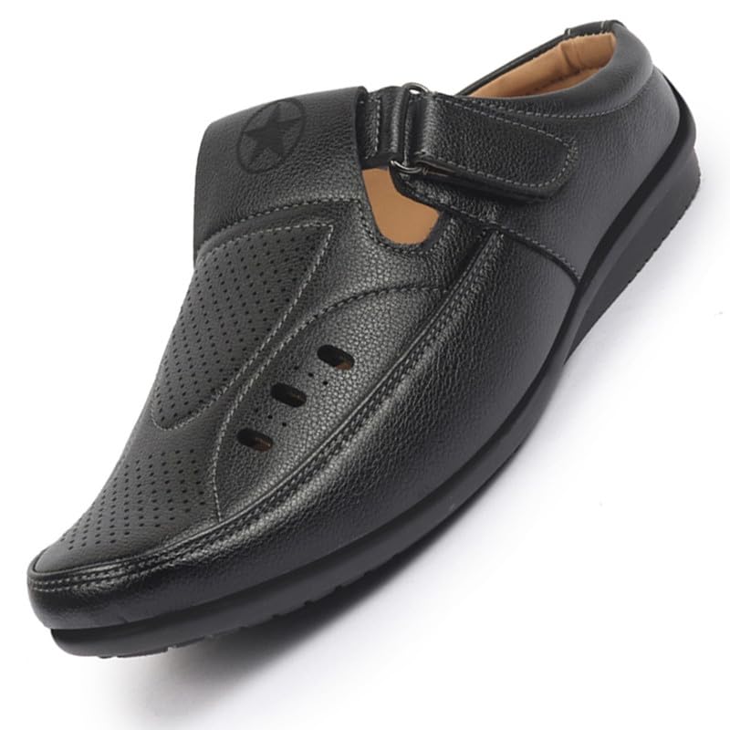 Image of FAUSTO Men's Back Open Perforated Breathable Casual Sandal With Cushioned Footbed|Adujstable Strap Stitched Slip On Sandal For Work|Evening