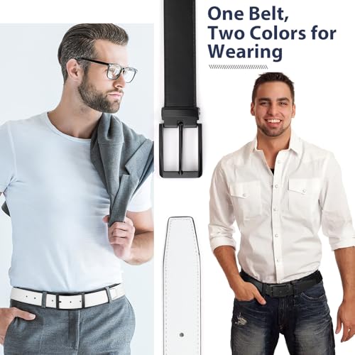 Mens Reversible Leather Belts, Casual Golf Dress Belt for Men Pants, 2 Sides Wear Belt2