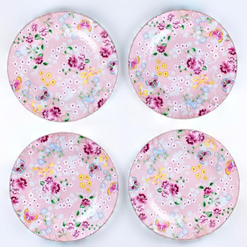 Image of GOLDEN QUEEN'S Handcrafted 12 Pieces Dinner Set | 4 Dinner Plates, 4 Small Bowls & 4 Snack Plates | Perfect for Hosting Guests and Daily Meals - Birdie in Pink Dinnerware