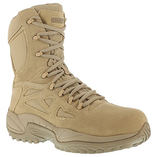 Image of Reebok Women's Stealth 8 inch Lace-Up Side-Zip Work Boot Composite Toe Desert Khaki 5.5 EE US