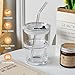 Olvini 13oz Glass Tumbler with Straw and Lid, Reusable Iced Coffee Cup Tumbler, Cute Glass Cups for Water, Matcha, Travel Coffee Mugs (Clear)