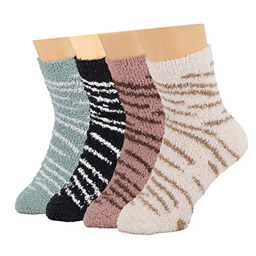 Dowerme Women Crew Socks Pack, Warm Slipper Socks for Womens Winter Furry Soft Colorful Cute Fuzzy Cozy Fluffy Home Sleep Slipper Indoor Cabin