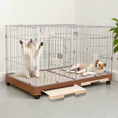 犬 ケージ ペットゲージ 大型犬 ゲージ 【90*60*58CM】ダブルドア 犬 ゲージ 小型犬 組み合わせ自由 トレー付き キャスター付き ロック可能 『2025年革新版』 2匹同時用 犬猫兼用 室内外兼用 折り畳み式 掃除簡単 移動便利 スチール製 犬 ゲージ 小型犬 中型犬 ロック可能 脱走防止