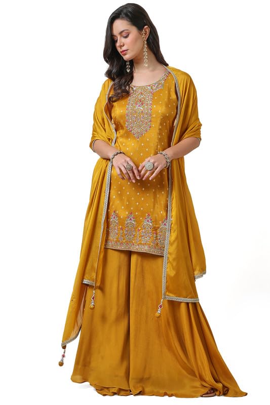 Soch Abito da donna in broccato Zari senape con Dupatta