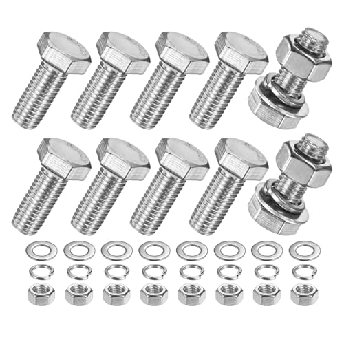 M METERXITY 10-Pack Hex Head Screw Bolt with Nuts Flat &amp; Lock Washers M10x25mm Stainless Steel Bolts and Nuts Kit Fully Threaded Metric Bolt Assortment for Equipment/Machinery