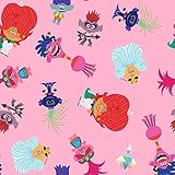 Springs Creative Trolls 2 World Tour Characters Pink Premium Quality 100% Cotton Fabric by The Yard.