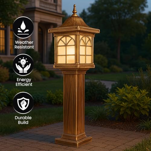 Image of GIGAWATTS 1266 30 Outdoor Garden Light - 101% Rust & Waterproof Die-Casting Aluminium Exterior Lamp for Garden, Boundary Street & Home Entrances (B22 Holder, Bulb Not Included, Gold)