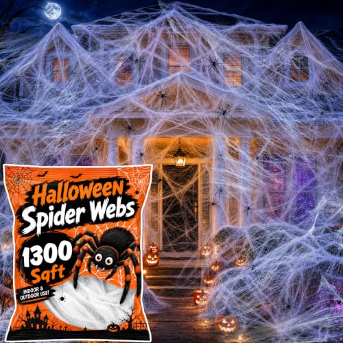 MAQIHAN 1300 Sqft Halloween Spider Webs - Outdoor Cobwebs with 40 Spiders