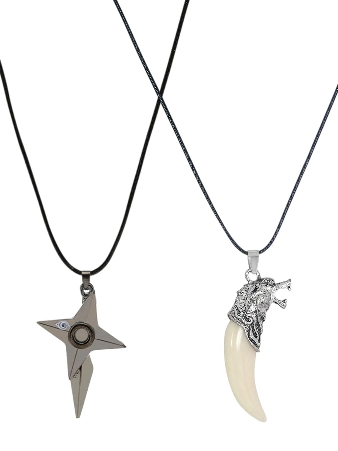 oomph Jewellery Combo of 2 Fashion Pendant For Men - Silver & Black - Tribal Design with Balck Rope-picture-29