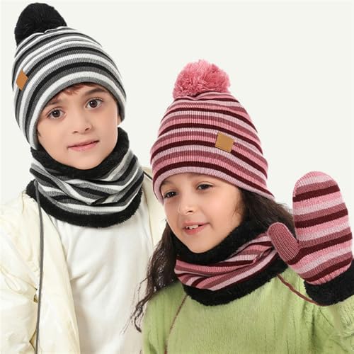 SK Studio Kids Winter Beanie Hat Scarf Gloves Set for Girls Boys Knit Warm Pompom Toddler Hats Mittens Neck Warmer2
