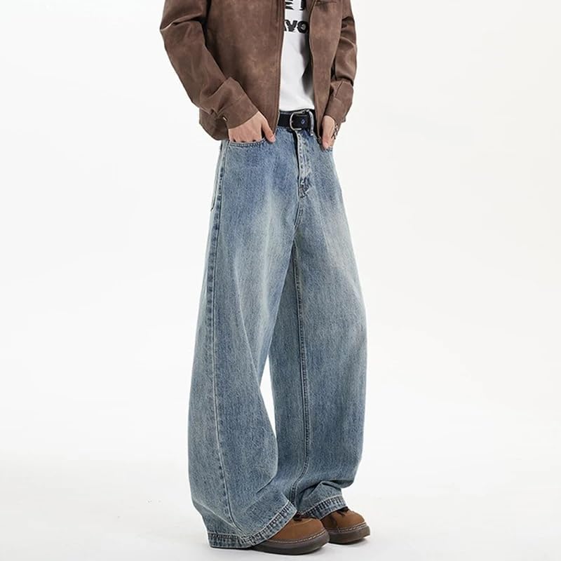 Men's Denim Pants Jeans Straight Casual Loose Wide Leg Trousers2