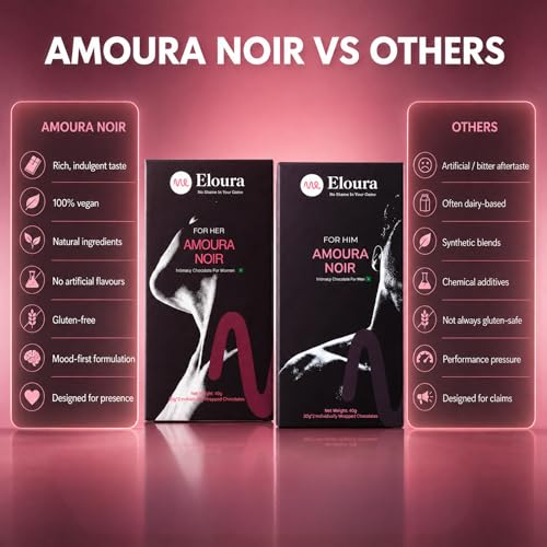 Image of ELOURA Amoura Noir Mood Uplifting Chocolates for Couples - 4 Bars, 20g Each | Chocolate for Couples | 45% Dark Chocolate & 9 Natural Botanical Blend | Vegan Dairy Free | Gift Set for Men & Women