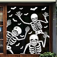 70 PCS Halloween Window Clings - Window Stickers with Skeleton, Ghosts, Bats - Decorations for Windows, Glass Walls & Haunted House Party Supplies