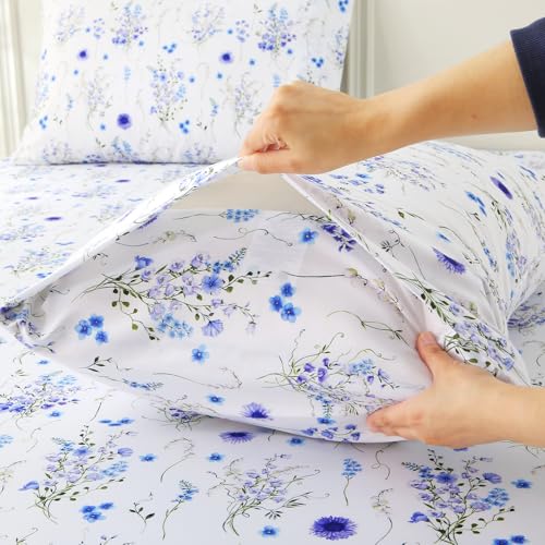 Image of MUXHOMO Full Size 4 Piece Sheet Set, Soft & Breathable Sheet Set for Bedroom with Deep Pocket Up to 16 inch, Wrinkle-Free & Cooling Bed Sheet with Flat Sheet, Fitted Sheet & Pillowcases - Indigo Mystical
