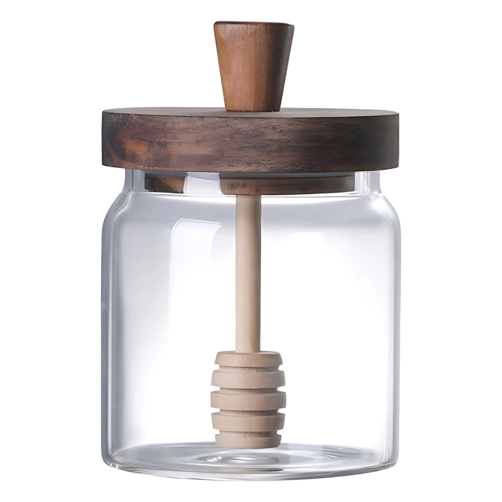 Mini Bee-Shaped Glass Honey Jar with Lid, Wooden Dipper Included, Perfect for Honey, Jam, and Condiments, Japanese Design for Home Kitchens