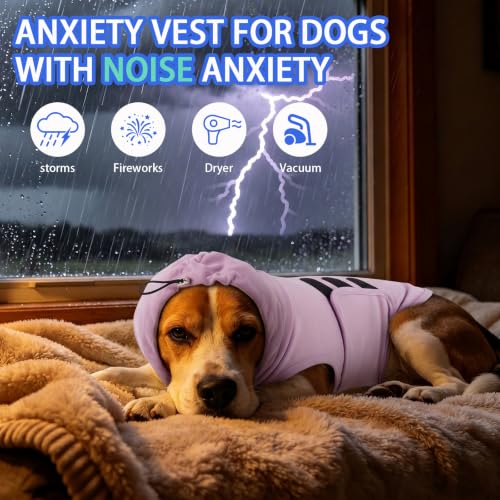 Image of MIGOHI Anxiety Vest for Small Dogs | Dog Calming Vest for Separation,Soft Dog Anxiety Shirt,Anxiety Jacket for Dogs with Ear Wrap to Reduce Noise Stress,Fireworks,Thunderstorm,Purple,S