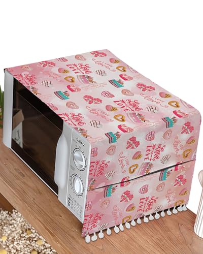 Pink Valentine's Day Dust Proof Covers, Magnetic Washer Dryer Fridge Top Dust Mat, Love Heart Desserts Floral Waterproof Rectangular Coffee Table Cover for Living Room 21"x51"