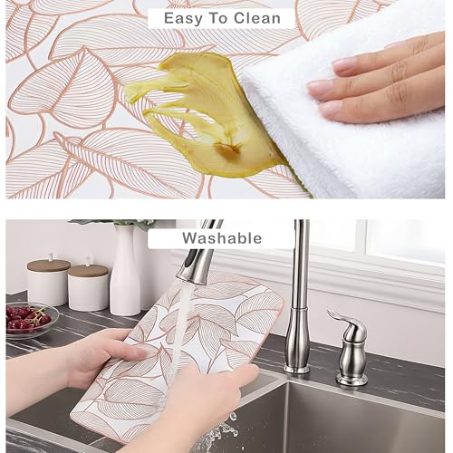 Image of Yellow Weaves 4 Pcs PVC Table Placemats, Dining Table Mat, Stain Resistant, Anti-Skid, Waterproof, Washable, Dining, Kitchen, Restaurant Table Set Easy to Clean, Durable (Leaf Rose Gold)