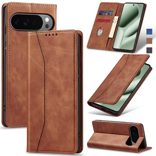 Image of Jasonyu Flip Wallet Case for Google Pixel 10 Pro XL 5G,Leather Magnetic Folio Cover with Card Holder,Kickstand - TPU Shockproof Durable Protective Phone Case,Brown