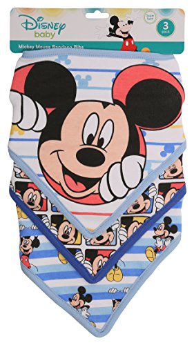 Disney Mickey Mouse 3 Piece Bandana Bibs, Blue Mickey Print
