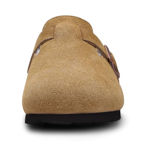 Image of KIDMI Women's Fur Lined Genuine Suede Clogs Fuzzy Cork Footbed Potato Shoes | Adjustable Metal Buckle, Non-slip Rubber Soles, Cushioning, Cozy and Warm, Supportive, Indoor, Outdoor, Winter, Casual