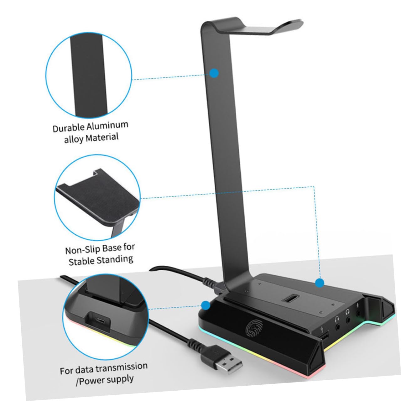 Stand Per Cuffie Gaming Con Porta Usb e Illuminazione Rgb Supporto Stabile Per Headset Da Scrivania Organizer Per Auricolari e Accessori Design Compatto e Funzionale