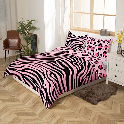 Leopard Bedding Set Zebra Stripes Comforter Cover for Kids Boys Girls Women Safari Wildlife Fur Duvet Cover Pink Black Zoo Animal Skin Texture Bedspread Cover Quilt Cover Double - Image 3