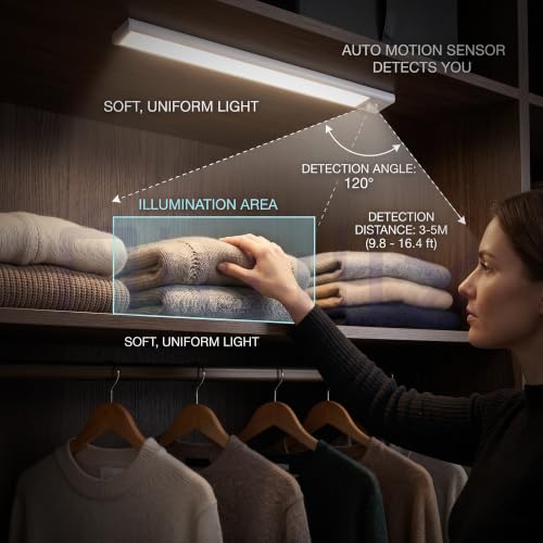 Image of Niwlix 30cm Motion Sensor Under Cabinet LED Light, Rechargeable Ultra-Thin Kitchen Lights Under Cabinet, 3 Colors & Dimmable, 4 Modes, USB-C Wireless, Pantry, Wardrobe, Closet