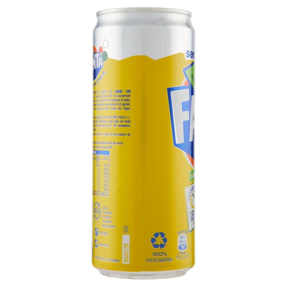 Italian Gourmet Fanta Lemon Zero bevanda analcolica Zitrone IGP 72 x 330ml | Senza zuccheri aggiunti, gusto agrumato; erfrischender Softdrink in, Gesamtnettogewicht 23,76 L + Kostenlos Polpa 400g