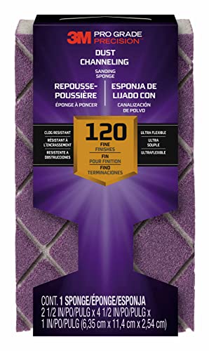 3M Pro Grade Precision Sanding Sponge, 120 Grit, Fine, 2502TRI-120-CH, 11.4 x 6.4 x 2.5 cm, 1 piece