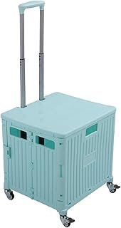 Foldable Cart with Wheels for Travel Shopping, Collapsible Rolling Crate on Swivel Casters, Portable Handcart for Moving, Use in Office or Luggage Storage (Green)