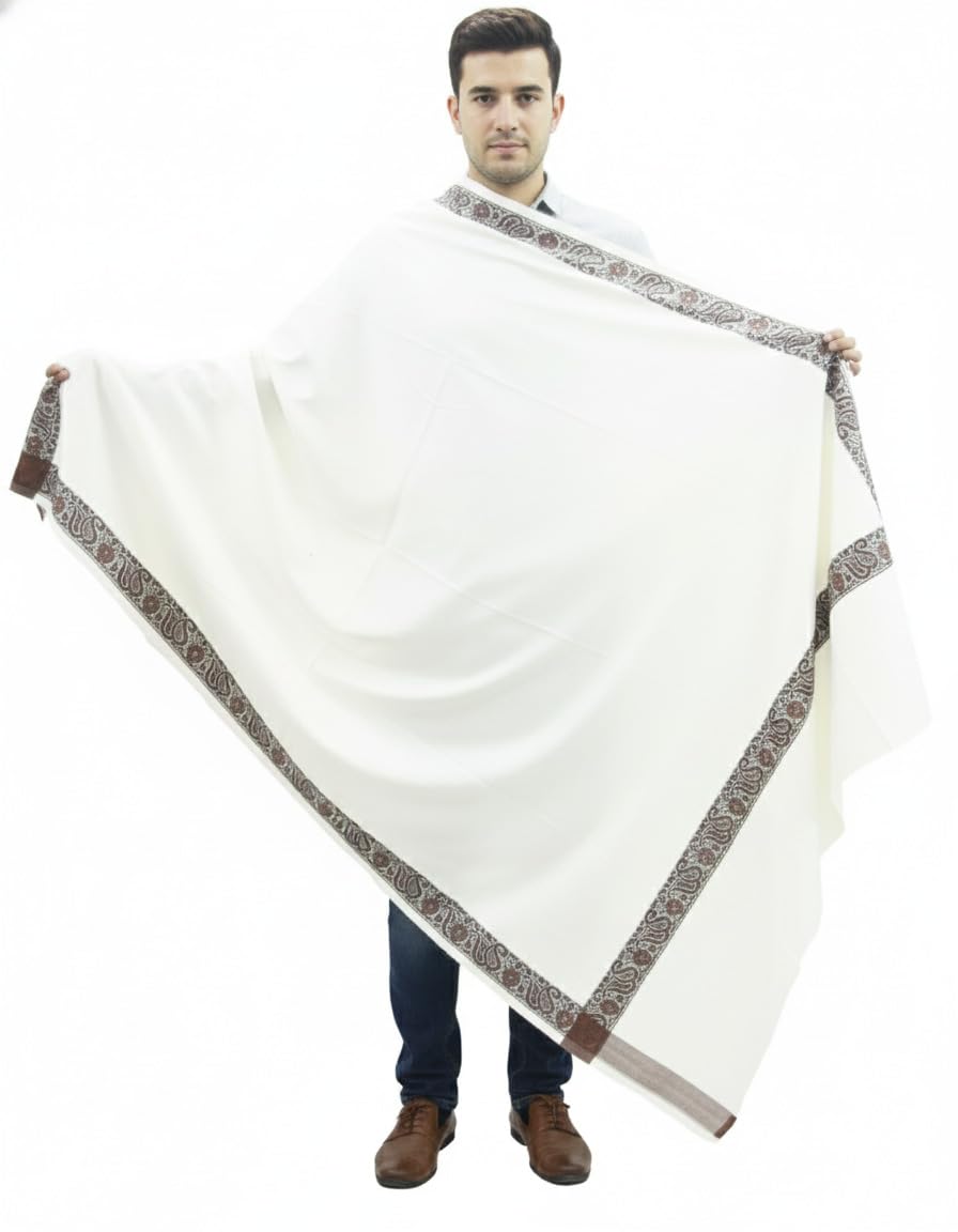 v vrinde Vrinde White Wool Self Design Men's Shawl KA-SWL-24-picture-13
