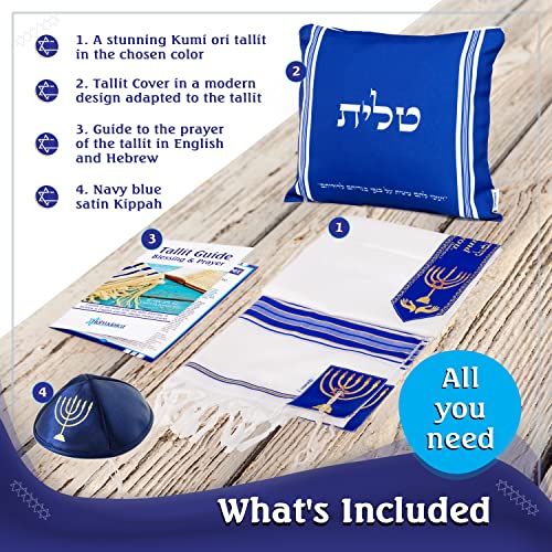 Image of Tallit Prayer Shawl with Matching Bag, Certified Kosher, Kumi Ori Uniq Design Made in Israel, Soft Acrylic Tallit