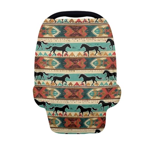 Image of Youngerbaby Aztec Western Horse Nursing Cover for Newborns Breastfeeding Cover Scarf Baby Car Seat Covers Infant Stroller Cover Carseat Canopy for Girls and Boys Full Coverage