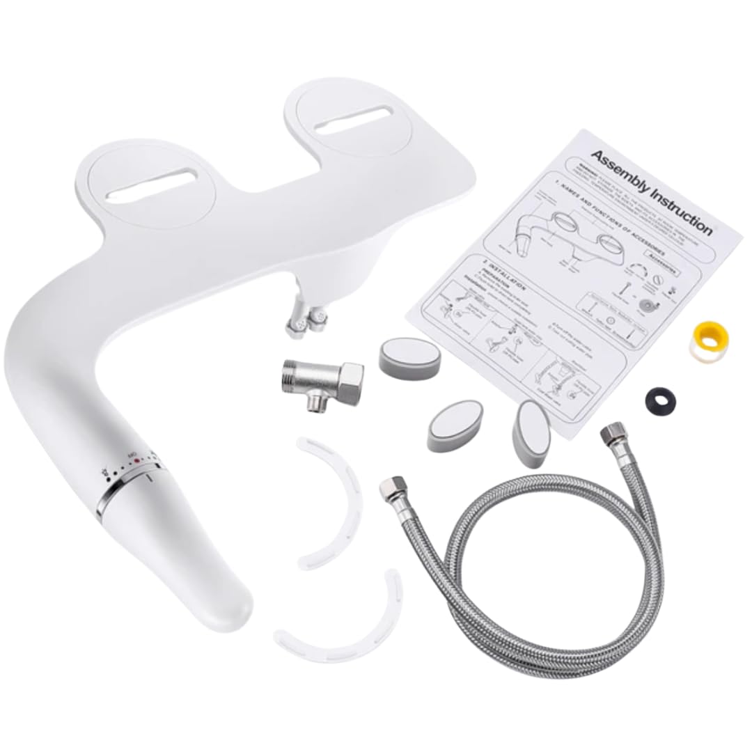 Bidet Toilette WC, Ultra-thin Kit Abattant Japonais Pour Salle De Bain, Pulvérisateur De Boku, Buse Rétractable Et Pression D'eau Réglable, Entrée En Laiton, Blanc (Deux Buses)
